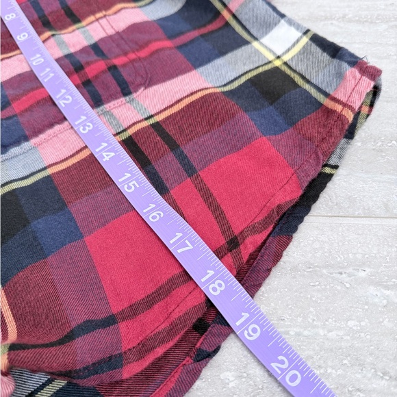 American Eagle Hooded Plaid Flannel Shirt Cropped Red Layered Hoodie S - Picture 9 of 10